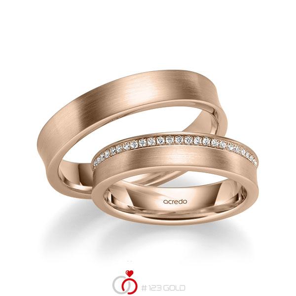 Set klassieke trouwringen in roodgoud 14 kt. met in totaal 0,28 ct. Briljant tw/si van acredo - A-1058-10 Set klassieke trouwringen in roodgoud 14 kt. met in totaal 0,28 ct. Briljant tw/si van acredo - A-1058-10