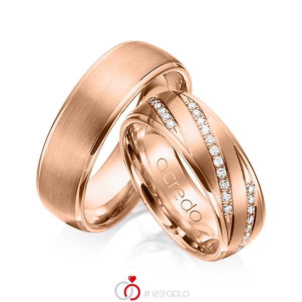 Set Klassieke trouwringen in roodgoud 14 kt. met in totaal 0,44 ct. Briljant tw/si van acredo - A-1150-7 Set Klassieke trouwringen in roodgoud 14 kt. met in totaal 0,44 ct. Briljant tw/si van acredo - A-1150-7
