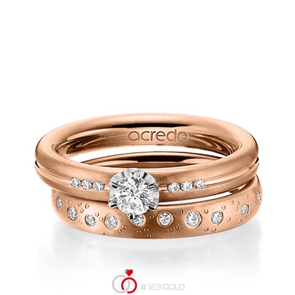 Set Klassieke trouwringen in roodgoud 14 kt. met in totaal 0,519 ct. Briljanten & Briljant tw/si van acredo - A-1457-11 Set Klassieke trouwringen in roodgoud 14 kt. met in totaal 0,519 ct. Briljanten & Briljant tw/si van acredo - A-1457-11