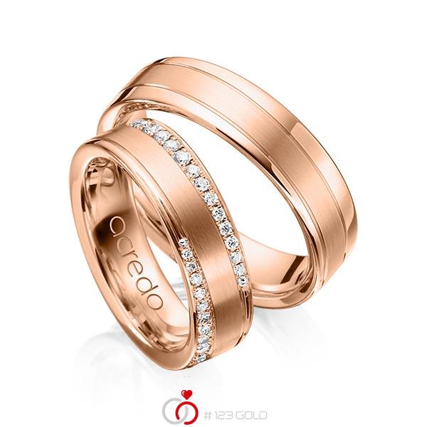 Set Klassieke trouwringen in roodgoud 14 kt. met in totaal 0,556 ct. Briljant tw/si van acredo - A-1162-4 Set Klassieke trouwringen in roodgoud 14 kt. met in totaal 0,556 ct. Briljant tw/si van acredo - A-1162-4