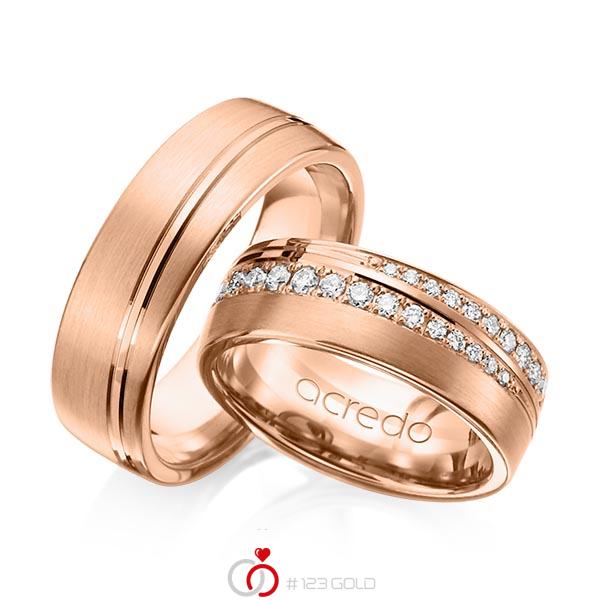 Set Klassieke trouwringen in roodgoud 14 kt. met in totaal 0,884 ct. Briljant tw/si van acredo - A-1155-5 Set Klassieke trouwringen in roodgoud 14 kt. met in totaal 0,884 ct. Briljant tw/si van acredo - A-1155-5