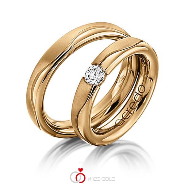 Set Klassieke trouwringen in roségoud 14 kt. met 0,3 ct. Briljant tw/si van acredo - A-1120-12 Set Klassieke trouwringen in roségoud 14 kt. met 0,3 ct. Briljant tw/si van acredo - A-1120-12