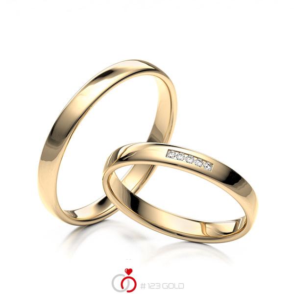 Set Klassieke trouwringen in roségoud 14 kt. met in totaal 0,025 ct. Briljant tw/si - NP-1204-4 Set Klassieke trouwringen in roségoud 14 kt. met in totaal 0,025 ct. Briljant tw/si - NP-1204-4