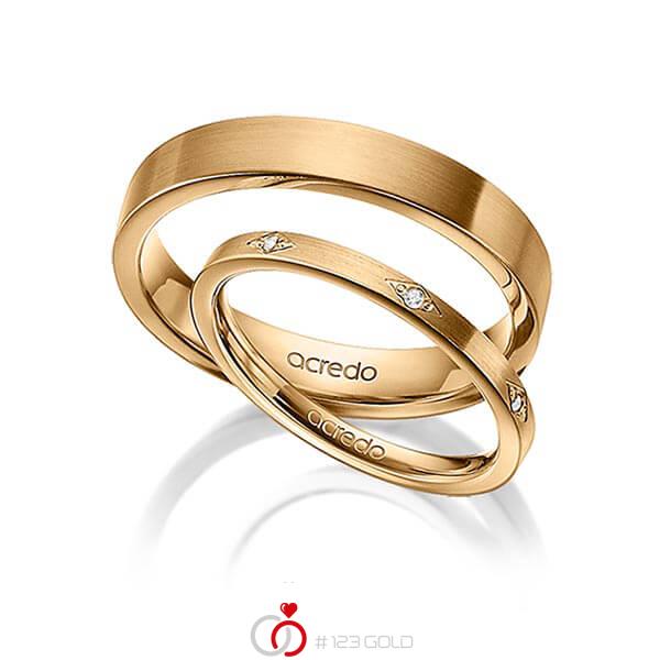 Set klassieke trouwringen in roségoud 14 kt. met in totaal 0,035 ct. Briljant tw/si van acredo - A-1403-4 Set klassieke trouwringen in roségoud 14 kt. met in totaal 0,035 ct. Briljant tw/si van acredo - A-1403-4