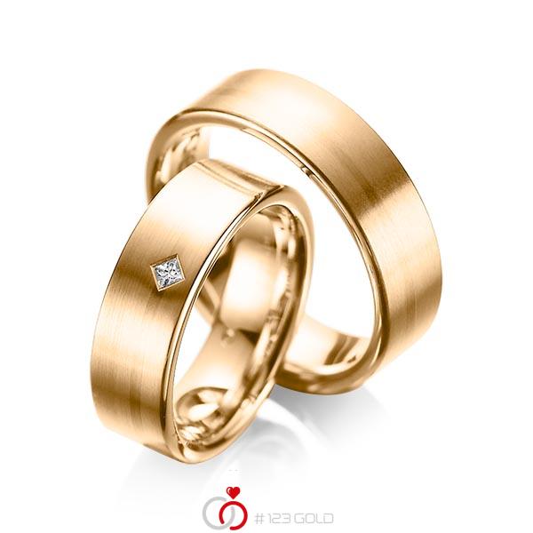 Set klassieke trouwringen in roségoud 14 kt. met in totaal 0,03 ct. Princess-Diamant tw/si van acredo - A-1060-3 Set klassieke trouwringen in roségoud 14 kt. met in totaal 0,03 ct. Princess-Diamant tw/si van acredo - A-1060-3