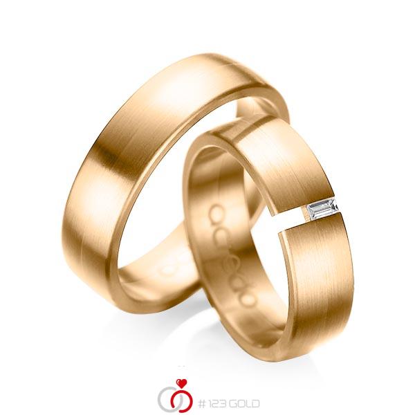 Set klassieke trouwringen in roségoud 14 kt. met in totaal 0,05 ct. Baguette-Diamant tw,vs van acredo - A-1035-11 Set klassieke trouwringen in roségoud 14 kt. met in totaal 0,05 ct. Baguette-Diamant tw,vs van acredo - A-1035-11