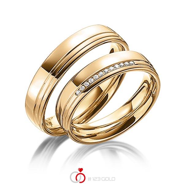 Set Klassieke trouwringen in roségoud 14 kt. met in totaal 0,06 ct. Briljant tw/si van Steinberg - Q-1348-10 Set Klassieke trouwringen in roségoud 14 kt. met in totaal 0,06 ct. Briljant tw/si van Steinberg - Q-1348-10