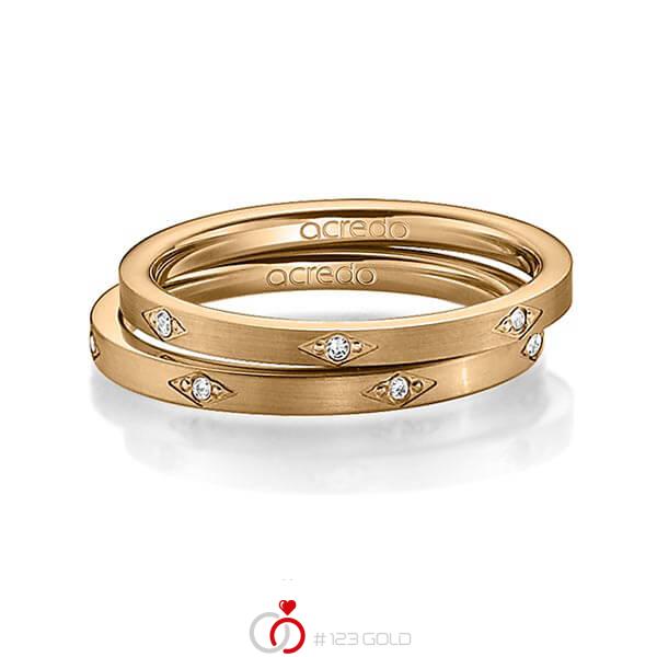 Set klassieke trouwringen in roségoud 14 kt. met in totaal 0,07 ct. Briljant tw/si van acredo - A-1388-6 Set klassieke trouwringen in roségoud 14 kt. met in totaal 0,07 ct. Briljant tw/si van acredo - A-1388-6