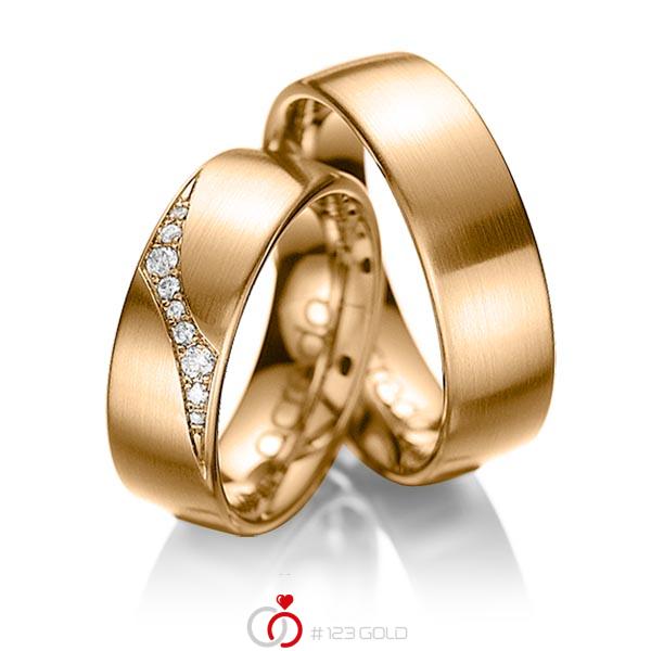 Set klassieke trouwringen in roségoud 14 kt. met in totaal 0,115 ct. Briljant tw/si van acredo - A-1036-5 Set klassieke trouwringen in roségoud 14 kt. met in totaal 0,115 ct. Briljant tw/si van acredo - A-1036-5