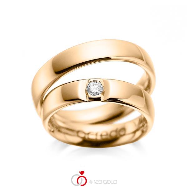 Set klassieke trouwringen in roségoud 14 kt. met in totaal 0,12 ct. Briljant tw/si van acredo - A-1089-3 Set klassieke trouwringen in roségoud 14 kt. met in totaal 0,12 ct. Briljant tw/si van acredo - A-1089-3