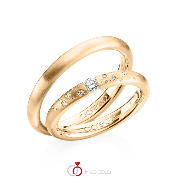 Set klassieke trouwringen in roségoud 14 kt. met in totaal 0,13 ct. Briljant tw/si van acredo - A-1291-4 Set klassieke trouwringen in roségoud 14 kt. met in totaal 0,13 ct. Briljant tw/si van acredo - A-1291-4