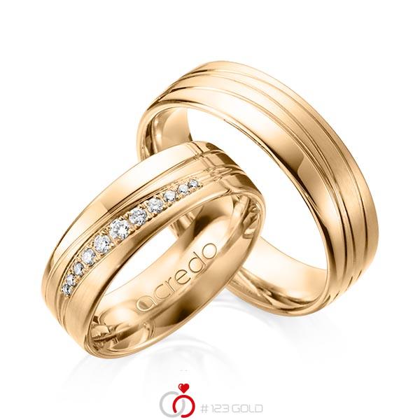Set Klassieke trouwringen in roségoud 14 kt. met in totaal 0,146 ct. Briljant tw/si van acredo - A-1164-4 Set Klassieke trouwringen in roségoud 14 kt. met in totaal 0,146 ct. Briljant tw/si van acredo - A-1164-4