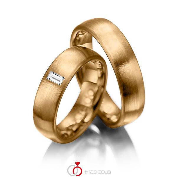 Set klassieke trouwringen in roségoud 14 kt. met in totaal 0,1 ct. Baguette-Diamant tw,vs van acredo - A-1002-4 Set klassieke trouwringen in roségoud 14 kt. met in totaal 0,1 ct. Baguette-Diamant tw,vs van acredo - A-1002-4
