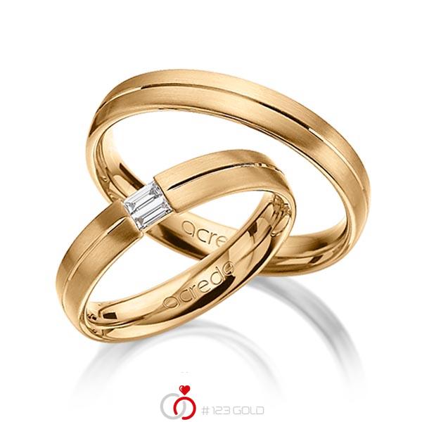 Set Klassieke trouwringen in roségoud 14 kt. met in totaal 0,1 ct. Baguette-Diamant tw,vs van acredo - A-1293-5 Set Klassieke trouwringen in roségoud 14 kt. met in totaal 0,1 ct. Baguette-Diamant tw,vs van acredo - A-1293-5