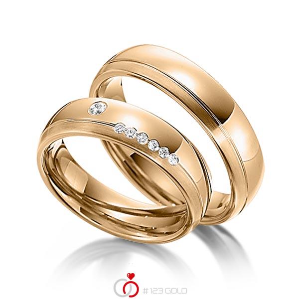 Set Klassieke trouwringen in roségoud 14 kt. met in totaal 0,1 ct. Briljant tw/si van Steinberg - Q-1339-6 Set Klassieke trouwringen in roségoud 14 kt. met in totaal 0,1 ct. Briljant tw/si van Steinberg - Q-1339-6