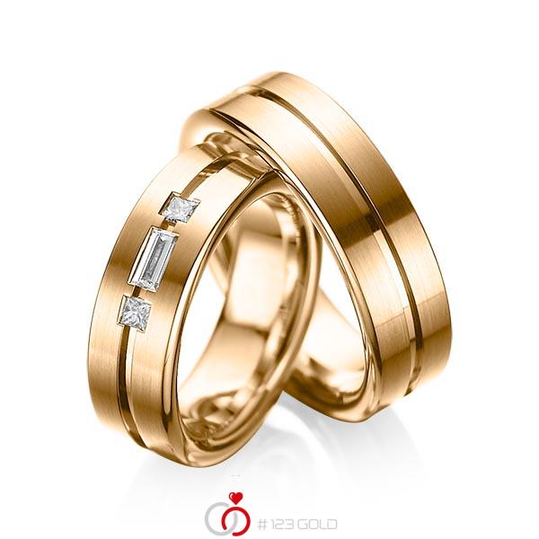 Set Klassieke trouwringen in roségoud 14 kt. met in totaal 0,22 ct. Baguette-Diamant & Princess-Diamant tw,vs van acredo - A-1011-3 Set Klassieke trouwringen in roségoud 14 kt. met in totaal 0,22 ct. Baguette-Diamant & Princess-Diamant tw,vs van acredo - A-1011-3