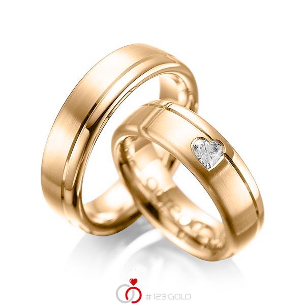 Set Klassieke trouwringen in roségoud 14 kt. met in totaal 0,22 ct. Hart-Diamant tw,vs van acredo - A-1045-5 Set Klassieke trouwringen in roségoud 14 kt. met in totaal 0,22 ct. Hart-Diamant tw,vs van acredo - A-1045-5
