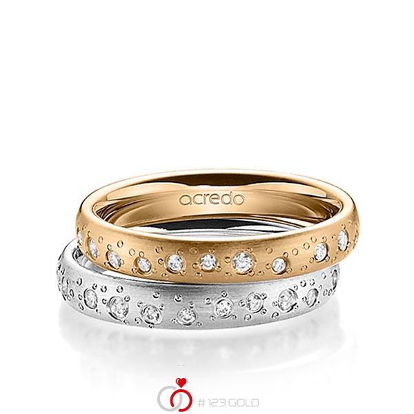 Set klassieke trouwringen in roségoud 14 kt. met in totaal 0,442 ct. Briljant tw/si van acredo - A-1392-10 Set klassieke trouwringen in roségoud 14 kt. met in totaal 0,442 ct. Briljant tw/si van acredo - A-1392-10