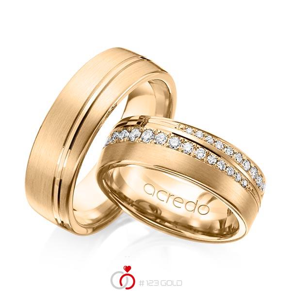 Set Klassieke trouwringen in roségoud 14 kt. met in totaal 0,884 ct. Briljant tw/si van acredo - A-1155-7 Set Klassieke trouwringen in roségoud 14 kt. met in totaal 0,884 ct. Briljant tw/si van acredo - A-1155-7