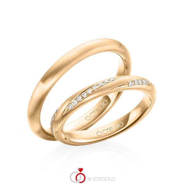 Set klassieke trouwringen in roségoud 18 kt. met in totaal 0,225 ct. Briljant tw/si van acredo - A-1461-1 Set klassieke trouwringen in roségoud 18 kt. met in totaal 0,225 ct. Briljant tw/si van acredo - A-1461-1