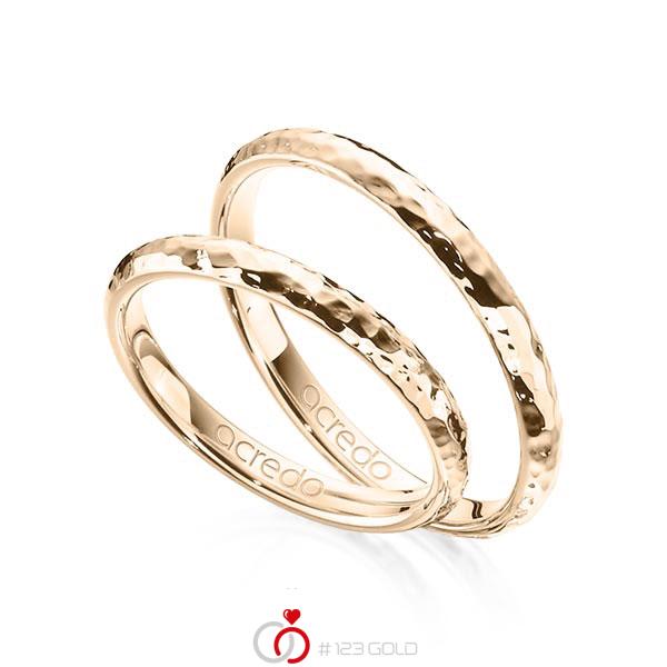Set klassieke trouwringen in Signature Gold 585 hamerslag van acredo - A-1360-6 Set klassieke trouwringen in Signature Gold 585 hamerslag van acredo - A-1360-6