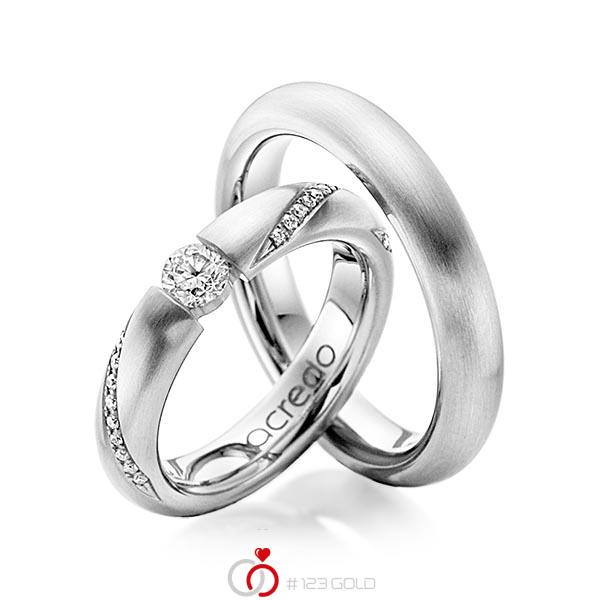Set klassieke trouwringen in witgoud 14 kt. met 0,3 ct. + in totaal 0,225 ct. Briljant tw/si van acredo - A-1106-1 Set klassieke trouwringen in witgoud 14 kt. met 0,3 ct. + in totaal 0,225 ct. Briljant tw/si van acredo - A-1106-1
