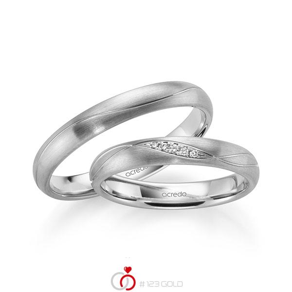 Set Klassieke trouwringen in witgoud 14 kt. met in totaal 0,03 ct. Briljant tw/si van acredo - S-1254-1 Set Klassieke trouwringen in witgoud 14 kt. met in totaal 0,03 ct. Briljant tw/si van acredo - S-1254-1