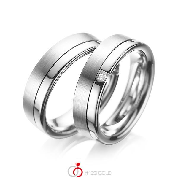 Set Klassieke trouwringen in witgoud 14 kt. met in totaal 0,04 ct. Princess-Diamant tw/si van acredo - A-1064-13 Set Klassieke trouwringen in witgoud 14 kt. met in totaal 0,04 ct. Princess-Diamant tw/si van acredo - A-1064-13