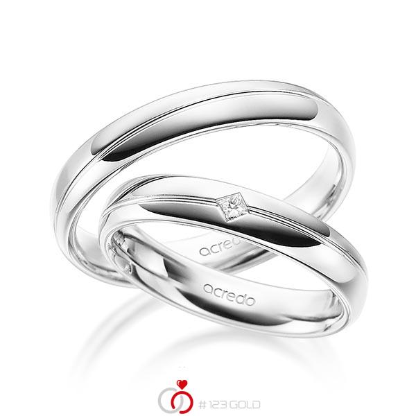 Set Klassieke trouwringen in witgoud 14 kt. met in totaal 0,04 ct. Princess-Diamant tw/si van acredo - A-1690-11 Set Klassieke trouwringen in witgoud 14 kt. met in totaal 0,04 ct. Princess-Diamant tw/si van acredo - A-1690-11