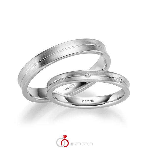 Set Klassieke trouwringen in witgoud 14 kt. met in totaal 0,056 ct. Briljant tw/si van acredo - A-4002-6 Set Klassieke trouwringen in witgoud 14 kt. met in totaal 0,056 ct. Briljant tw/si van acredo - A-4002-6