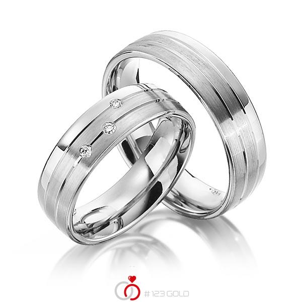 Set Klassieke trouwringen in witgoud 14 kt. met in totaal 0,06 ct. Briljant tw/si van Steinberg - Q-1340-11 Set Klassieke trouwringen in witgoud 14 kt. met in totaal 0,06 ct. Briljant tw/si van Steinberg - Q-1340-11