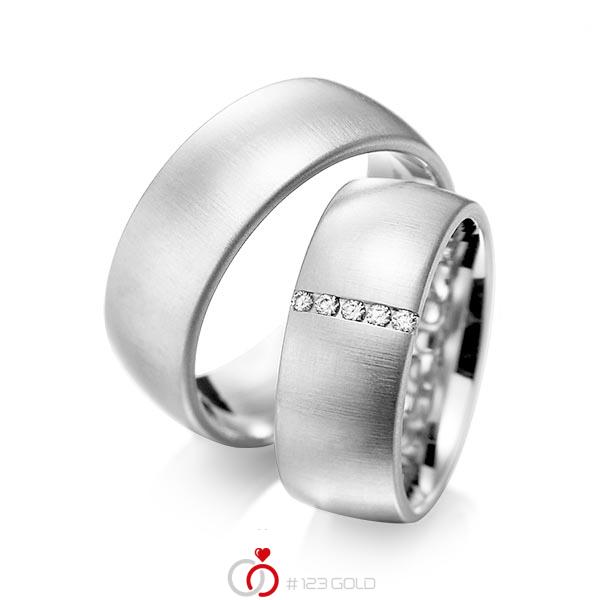 Set klassieke trouwringen in witgoud 14 kt. met in totaal 0,075 ct. Briljant tw/si van acredo - A-1092-1 Set klassieke trouwringen in witgoud 14 kt. met in totaal 0,075 ct. Briljant tw/si van acredo - A-1092-1