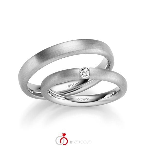 Set klassieke trouwringen in witgoud 14 kt. met in totaal 0,08 ct. Briljant tw/si van acredo - A-1051-14 Set klassieke trouwringen in witgoud 14 kt. met in totaal 0,08 ct. Briljant tw/si van acredo - A-1051-14