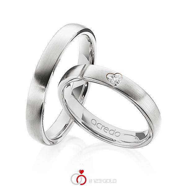 Set Klassieke Trouwringen In Witgoud 14 Kt Met In Totaal 0 08 Ct Hart Diamant Tw Vs Van Acredo