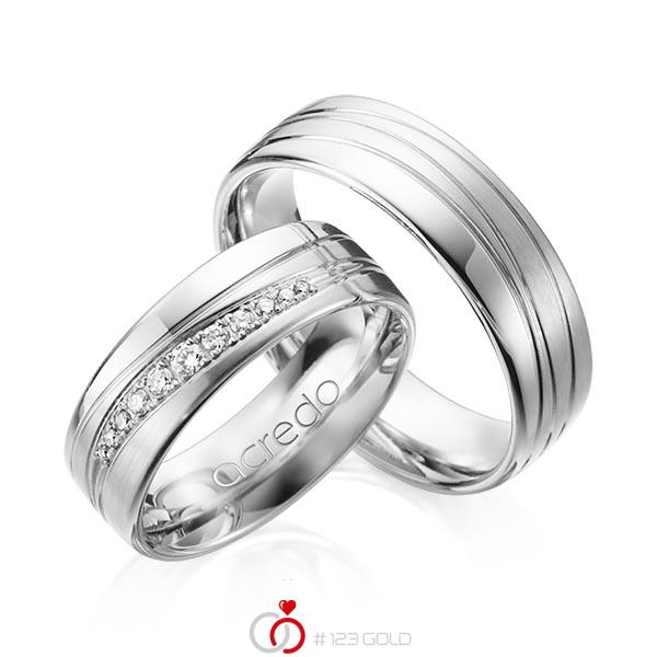 Set Klassieke trouwringen in witgoud 14 kt. met in totaal 0,146 ct. Briljant tw/si van acredo - A-1164-1 Set Klassieke trouwringen in witgoud 14 kt. met in totaal 0,146 ct. Briljant tw/si van acredo - A-1164-1