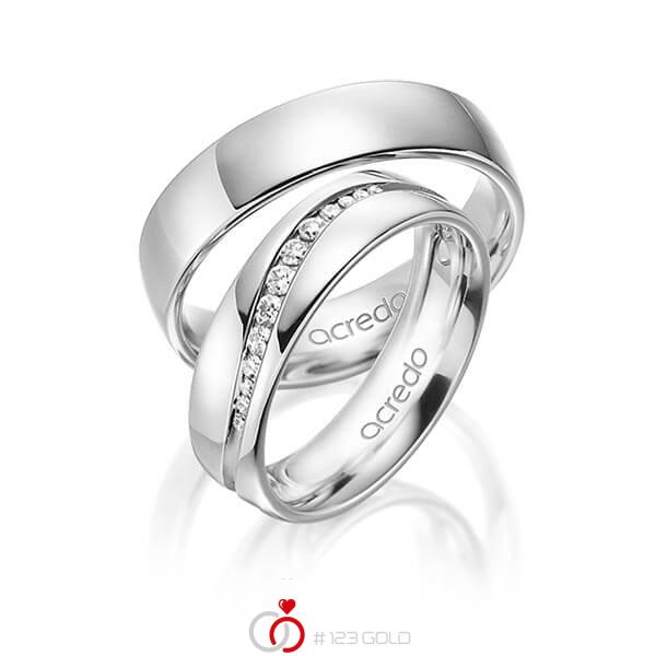 Set klassieke trouwringen in witgoud 14 kt. met in totaal 0,14 ct. Briljant tw/si van acredo - A-6006-7 Set klassieke trouwringen in witgoud 14 kt. met in totaal 0,14 ct. Briljant tw/si van acredo - A-6006-7