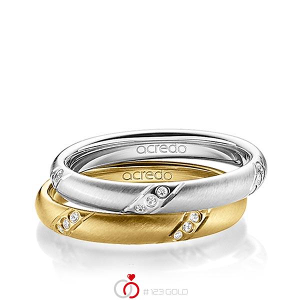 Set klassieke trouwringen in witgoud 14 kt. met in totaal 0,15 ct. Briljant tw/si van acredo - A-1391-1 Set klassieke trouwringen in witgoud 14 kt. met in totaal 0,15 ct. Briljant tw/si van acredo - A-1391-1