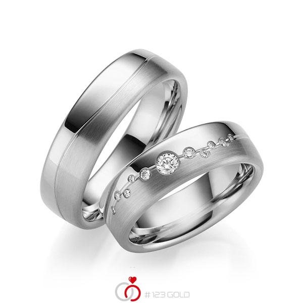 Set Klassieke trouwringen in witgoud 14 kt. met in totaal 0,187 ct. Briljant tw/si - UQ-1001-5 Set Klassieke trouwringen in witgoud 14 kt. met in totaal 0,187 ct. Briljant tw/si - UQ-1001-5