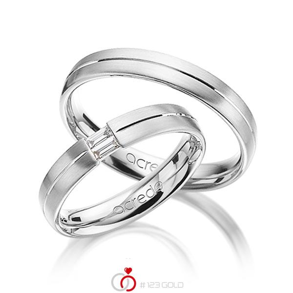 Set Klassieke trouwringen in witgoud 14 kt. met in totaal 0,1 ct. Baguette-Diamant tw,vs van acredo - A-1293-8 Set Klassieke trouwringen in witgoud 14 kt. met in totaal 0,1 ct. Baguette-Diamant tw,vs van acredo - A-1293-8