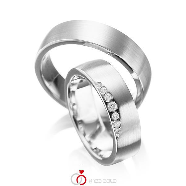 Set klassieke trouwringen in witgoud 14 kt. met in totaal 0,1 ct. Briljant tw/si van acredo - A-1026-6 Set klassieke trouwringen in witgoud 14 kt. met in totaal 0,1 ct. Briljant tw/si van acredo - A-1026-6