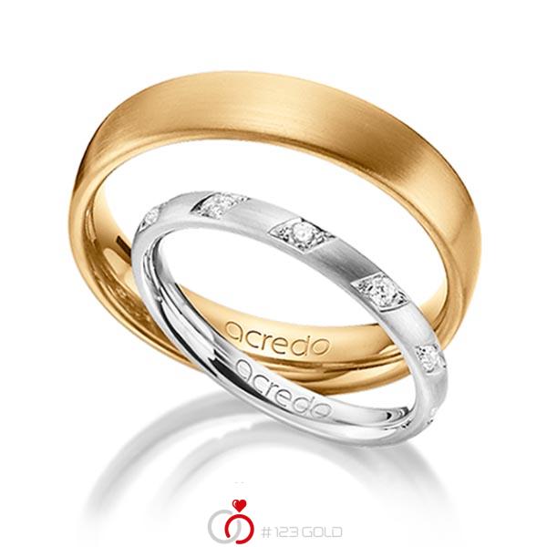 Set klassieke trouwringen in witgoud 14 kt. met in totaal 0,22 ct. Briljant tw/si van acredo - A-1366-1 Set klassieke trouwringen in witgoud 14 kt. met in totaal 0,22 ct. Briljant tw/si van acredo - A-1366-1