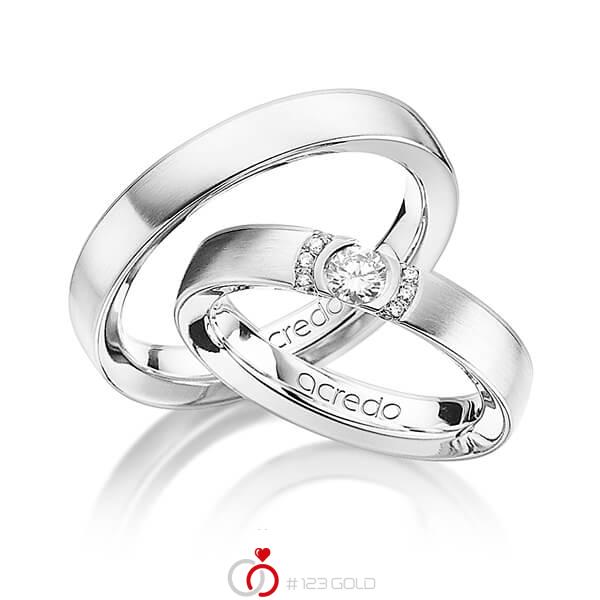 Set klassieke trouwringen in witgoud 14 kt. met in totaal 0,27 ct. Briljant tw/si van acredo - A-1294-1 Set klassieke trouwringen in witgoud 14 kt. met in totaal 0,27 ct. Briljant tw/si van acredo - A-1294-1