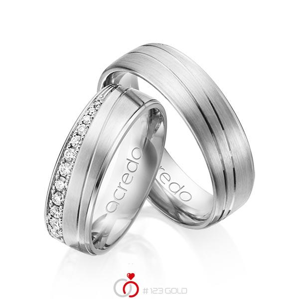 Set Klassieke trouwringen in witgoud 14 kt. met in totaal 0,406 ct. Briljant tw/si van acredo - A-1152-4 Set Klassieke trouwringen in witgoud 14 kt. met in totaal 0,406 ct. Briljant tw/si van acredo - A-1152-4