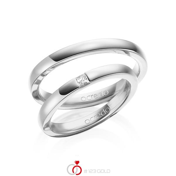 Set klassieke trouwringen in witgoud 18 kt. met in totaal 0,07 ct. Princess-Diamant tw/si van acredo - A-1460-5 Set klassieke trouwringen in witgoud 18 kt. met in totaal 0,07 ct. Princess-Diamant tw/si van acredo - A-1460-5