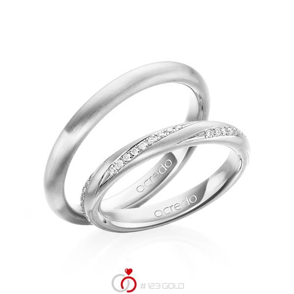 Set klassieke trouwringen in witgoud 18 kt. met in totaal 0,225 ct. Briljant tw/si van acredo - A-1461-5 Set klassieke trouwringen in witgoud 18 kt. met in totaal 0,225 ct. Briljant tw/si van acredo - A-1461-5