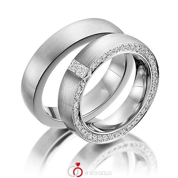 Set Klassieke Trouwringen In Zilver 925 Gerhodineerd Met In Totaal 0 65 Ct Princess Diamant Briljant Tw Si Van Steinberg