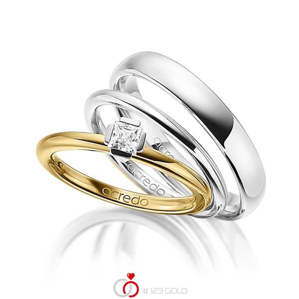 Tri-Set in geelgoud 14 kt. witgoud 14 kt. met in totaal 0,25 ct. Princess-Diamant tw/si van acredo - A-1422-2 Tri-Set in geelgoud 14 kt. witgoud 14 kt. met in totaal 0,25 ct. Princess-Diamant tw/si van acredo - A-1422-2