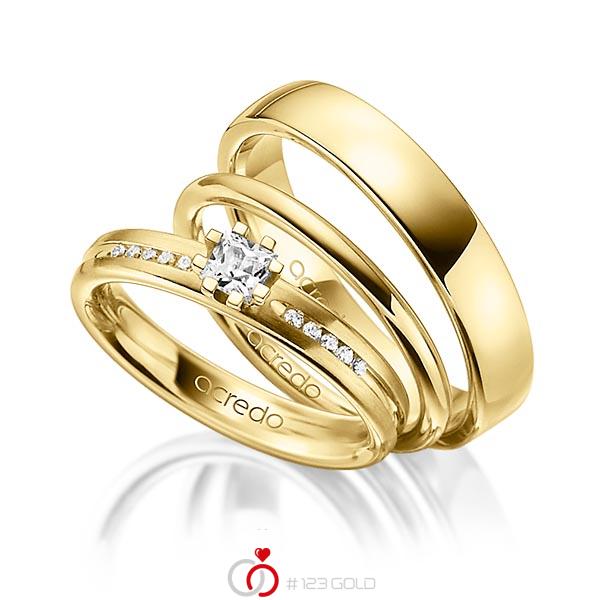 Tri-Set in Gelbgold 585 mit zus. 0,33 ct. Prinzess-Diamant tw, si von acredo - A-1428-4 Tri-Set in Gelbgold 585 mit zus. 0,33 ct. Prinzess-Diamant tw, si von acredo - A-1428-4