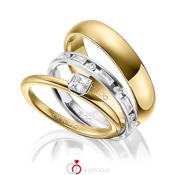 Tri-Set in Gelbgold 585 Weißgold 585 mit zus. 1,015 ct. Prinzess-Diamant & Brillant & Baguette-Diamant tw, si tw, vs von acredo - A-1436-4 Tri-Set in Gelbgold 585 Weißgold 585 mit zus. 1,015 ct. Prinzess-Diamant & Brillant & Baguette-Diamant tw, si tw, vs von acredo - A-1436-4