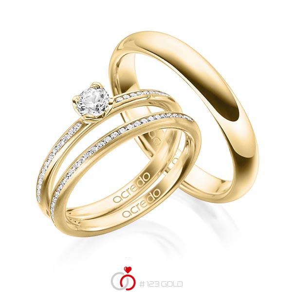 Tri-Set in Gelbgold 750 mit 0,3 ct. + zus. 0,28 ct. Brillant tw, si von acredo - A-1602-2 Tri-Set in Gelbgold 750 mit 0,3 ct. + zus. 0,28 ct. Brillant tw, si von acredo - A-1602-2
